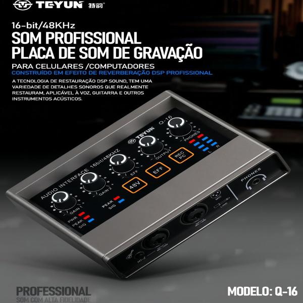 Imagem de Mesa De Som Interface De Audio Mixer Q-16 Gravação Profissional Mixer De Áudio Usb