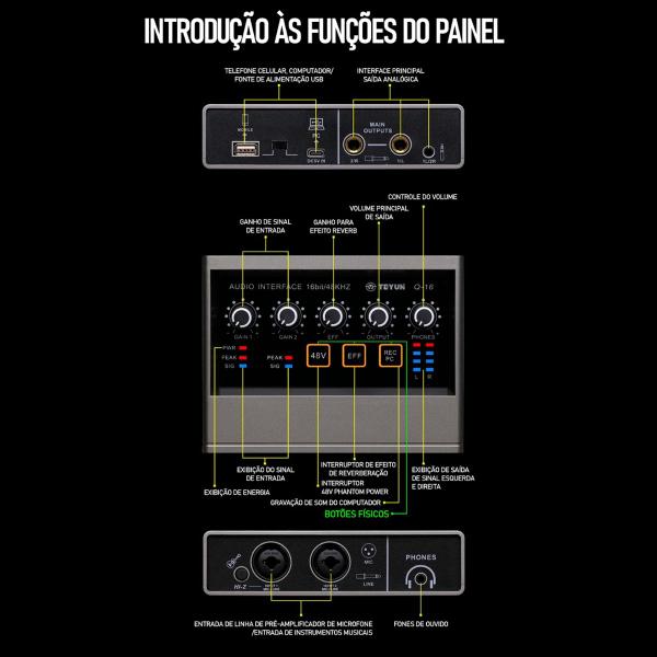 Imagem de Mesa De Som Interface De Audio Mixer Q-16 Gravação Profissional Mixer De Áudio Usb