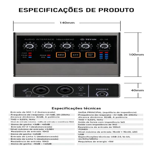 Imagem de Mesa De Som Interface De Audio Mixer Vedo Q-16 Gravação Profissional Mixer De Áudio Usb