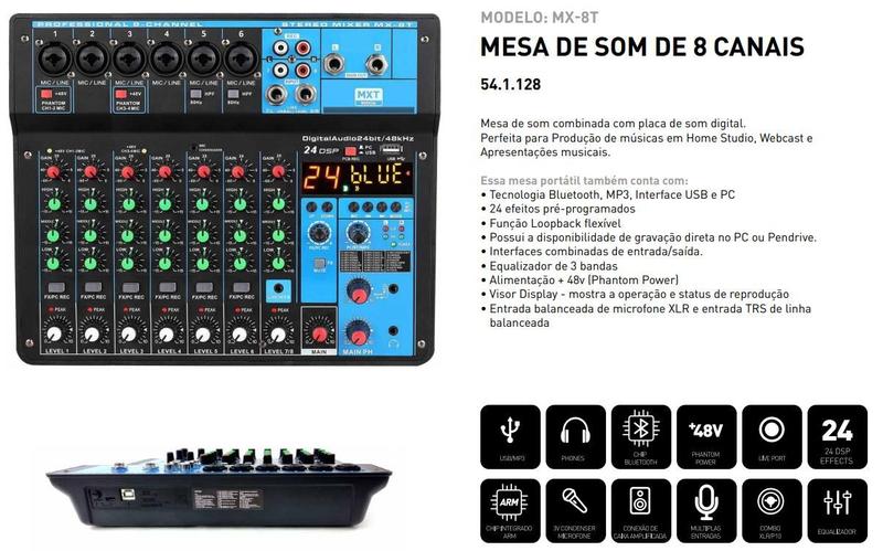 Imagem de Mesa de som mixer console 8 canais phantom profissional