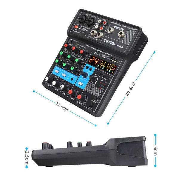 Imagem de Mesa De Som Mixer de Áudio Profissional 4 Canais Placa De Som Bluetooth Vedo NA4 24 Efeitos 48V