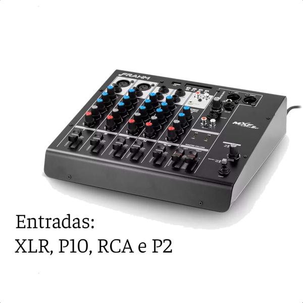 Imagem de Mesa de Som Mixer Frahm 6 Canais Bluetooth, XLR, P10, RCA e P2 Função DJ Baixo Ruído Estéreo Rec Out Mxf6 Bt - 31592