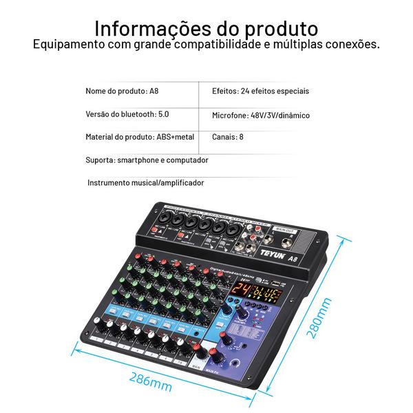 Imagem de Mesa De Som Profissional 8 Canais A8 Áudio Usb Smart Conjunto Interface Externa