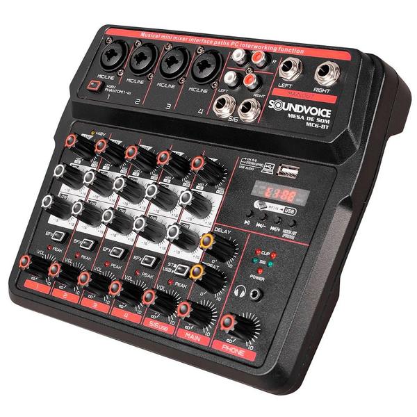 Imagem de Mesa de Som Soundvoice MC6BT Interface USB 6 Canais +48V