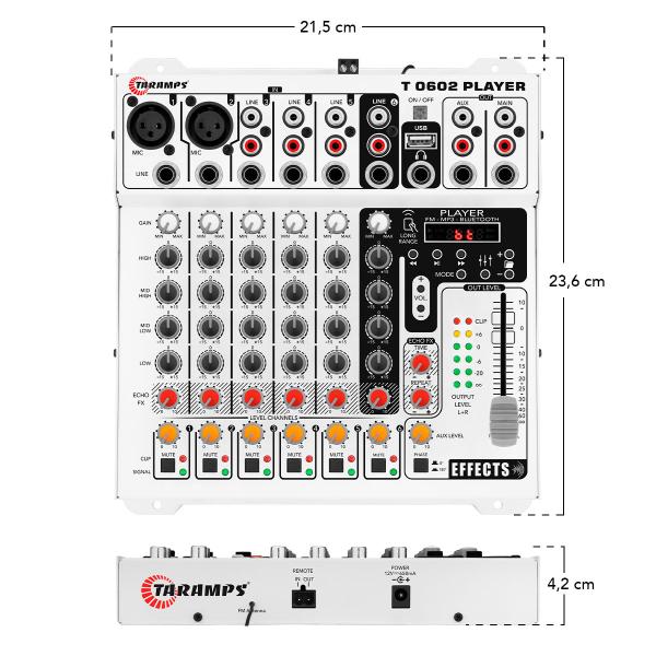 Imagem de Mesa de Som Taramps T 0602 Player FX Bluetooth USB FM Uso Automotivo, Paredões