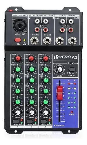 Imagem de Mesa De Som Vedo A3 Mixer Automotivo C/ Equalizador 4 Bandas Portátil 48v