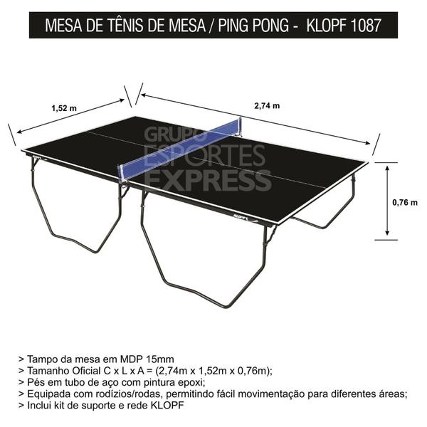 Imagem de Mesa de Tênis de Mesa com Rodízio e Tampo de MDP 15mm - Klopf - Cód. 1087