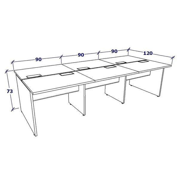 Imagem de Mesa de Trabalho Escritório para 6 pessoas 2,70m Cinza F5