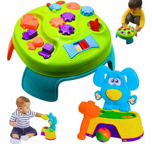 Imagem de Mesa Didática Bebe 1 Ano kit Educativo Brinquedo Menino Menina Bate Dog