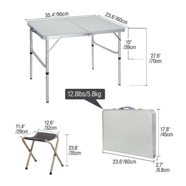 Imagem de Mesa dobravel aluminio 2 cadeiras mesinha praia maleta portatil grande 120x60cm altura ajustavel camping praia banquinho