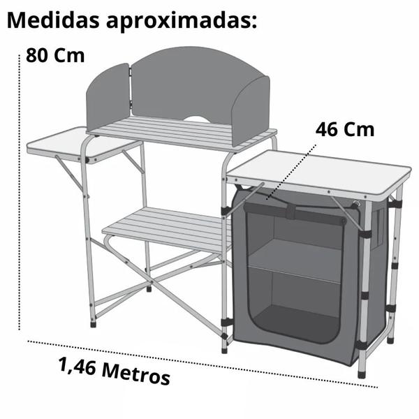 Imagem de Mesa Dobravel com Armario em Aluminio Modelo Serena Portatil para Camping e Pesca  Nautika 