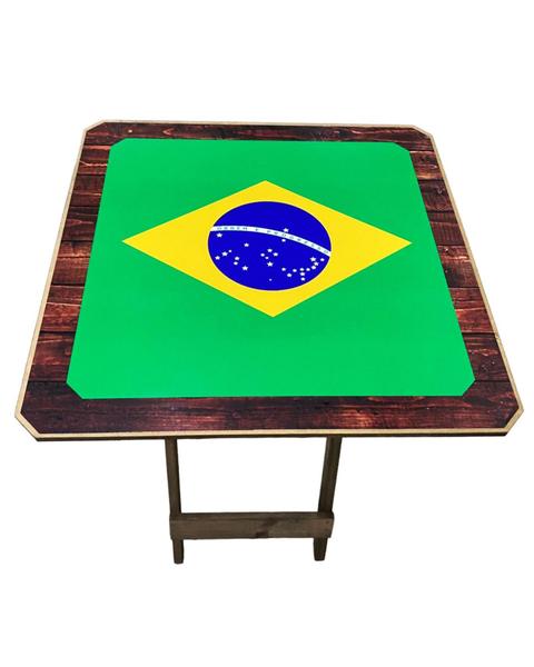 Imagem de Mesa Dobrável Madeira Bandeira Do Brasil Quadrada Rústica