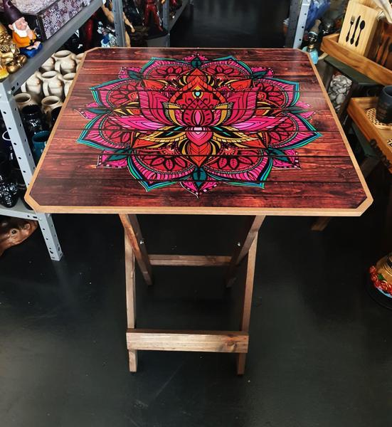 Imagem de Mesa Dobrável Mandala Adesivada Flor Lótus Quadrada