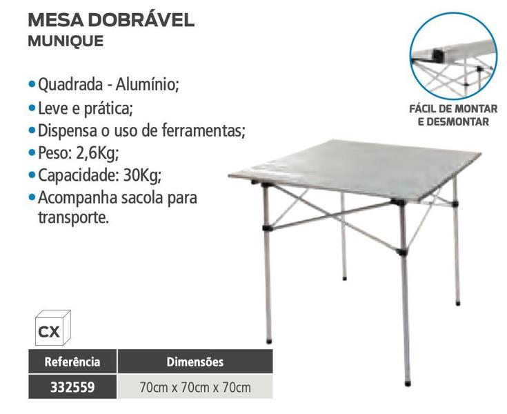 Imagem de Mesa Dobrável Munique Quadrada Praia Camping 70x70 - KALA