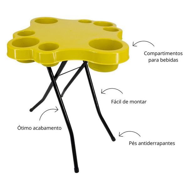 Imagem de Mesa Dobrável para Petiscos Pés de Aço e Tampo Plástico Amarelo Fortmix