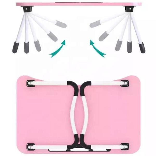 Imagem de Mesa dobrável para sofá e cama rosa com porta copo e suporte prático