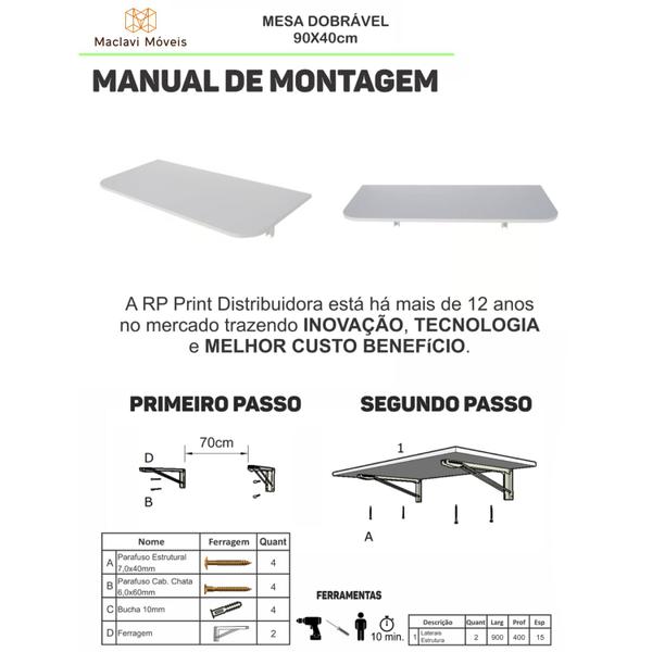 Imagem de Mesa Dobrável Parede Retrátil 90x40 Cm Cozinha Sala Quarto