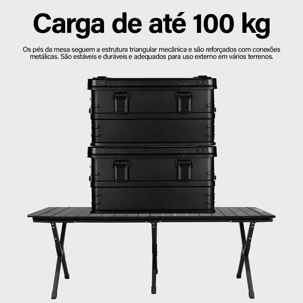 Imagem de Mesa Dobrável Portátil Até 50Kg de Acampamento Pesca Praia Piscina Churrasco Reforçada Bolsa de Transporte 