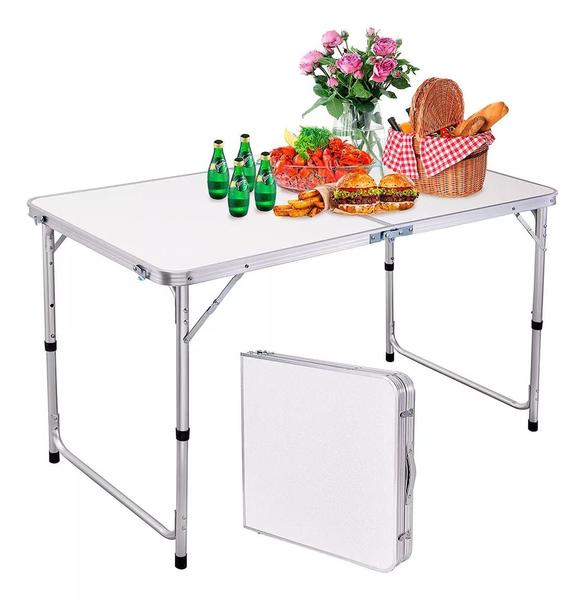 Imagem de Mesa Dobrável Portátil Vira Maleta Camping Praia 120x60cm