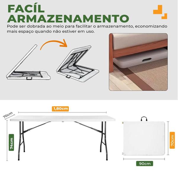 Imagem de Mesa Dobrável Portátil Vira Maleta Camping Praia 180x70cm