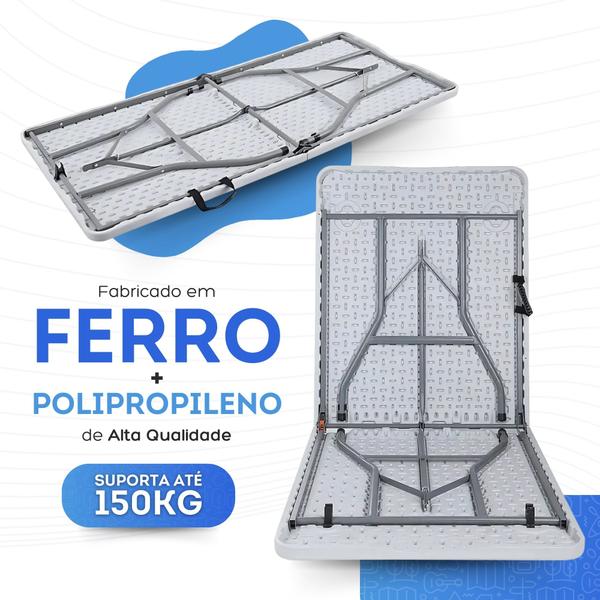 Imagem de Mesa Dobrável Vira Maleta Camping Portátil Pranchão Ferro