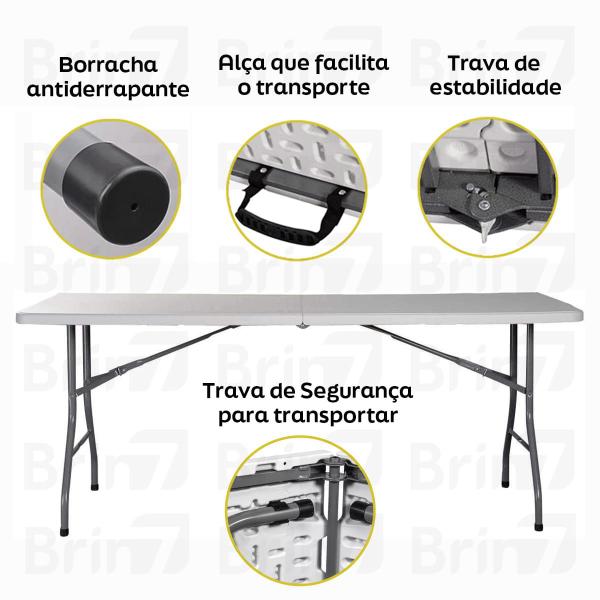 Imagem de Mesa Dobrável Vira Maleta Com Alça Portátil 1,80m Camping, Pic Nic, Brin7