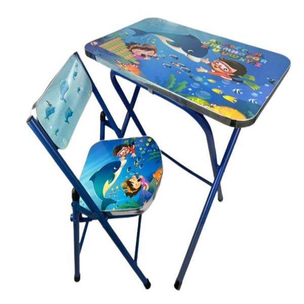 Imagem de Mesa e Cadeira Infantil Dobrável Educativa Azul para Criança