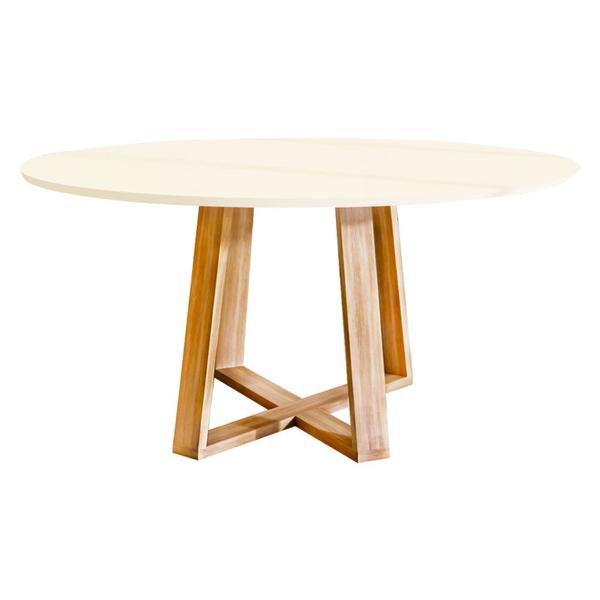 Imagem de Mesa Eames Eiffel Jantar Livia Tampo Redondo 90cm Pés Madeira Maciça - Off White