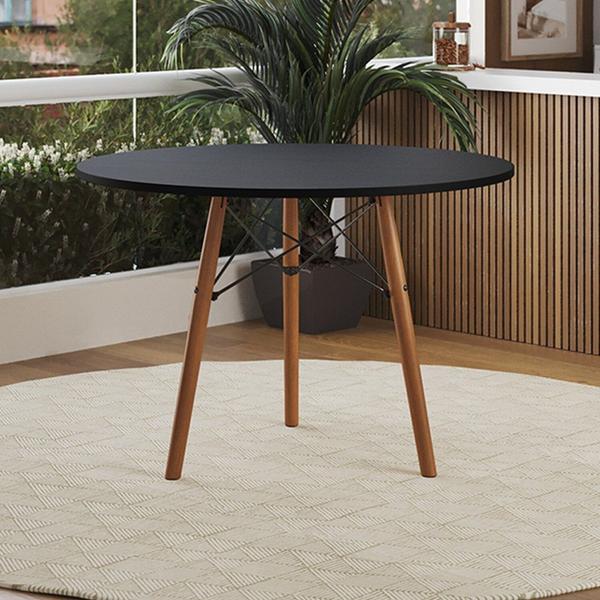 Imagem de Mesa Eames Eiffel Redonda Isabella Tampo Mdf 90cm 3 Pés em Madeira Preto