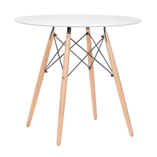 Imagem de Mesa Eames Eiffel Redondo Tampo De Madeira 80cm Branco