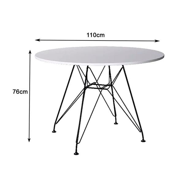 Imagem de Mesa Eames Ferro Preto Tampo Redondo Madeira Branco 110cm