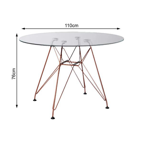 Imagem de Mesa Eiffel Redonda 110cm Tampo de Vidro com Base de Ferro Cobre