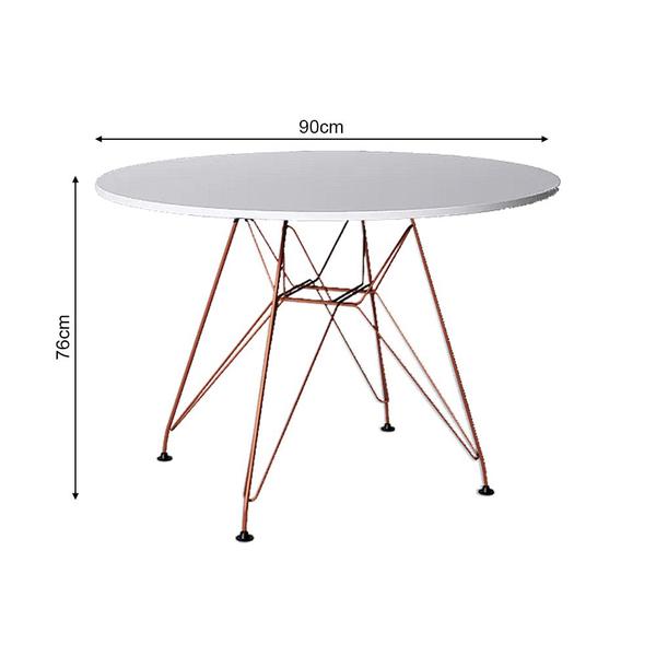 Imagem de Mesa Eiffel Redonda 90cm Tampo de Madeira Branco com Base de Ferro Cobre