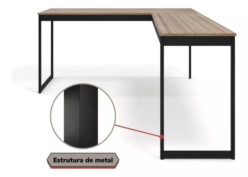 Imagem de Mesa Em L Diretor Escrivaninha Apoio Escritório Metal E Madeira 150x150