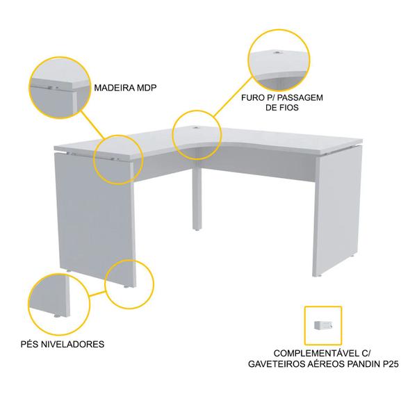 Imagem de Mesa em l p/ escritório 125x125 pandin p25 - cinza