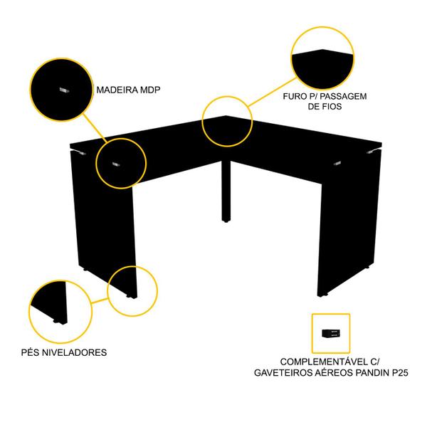 Imagem de Mesa em l p/ escritório 135x135 pandin p25 - preto