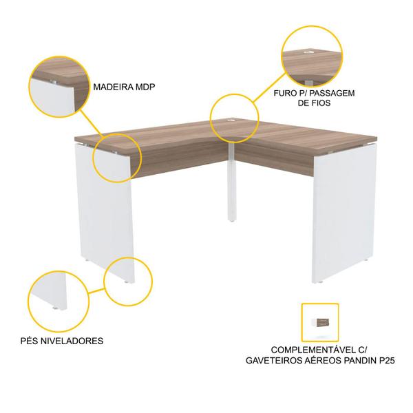 Imagem de Mesa em l p/ escritório 155x155 pandin p25 - naturalle/branco