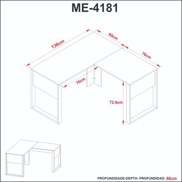 Imagem de Mesa em L para Escritório 136x136cm Tecnomobili Amêndoa/Preto - ME4181