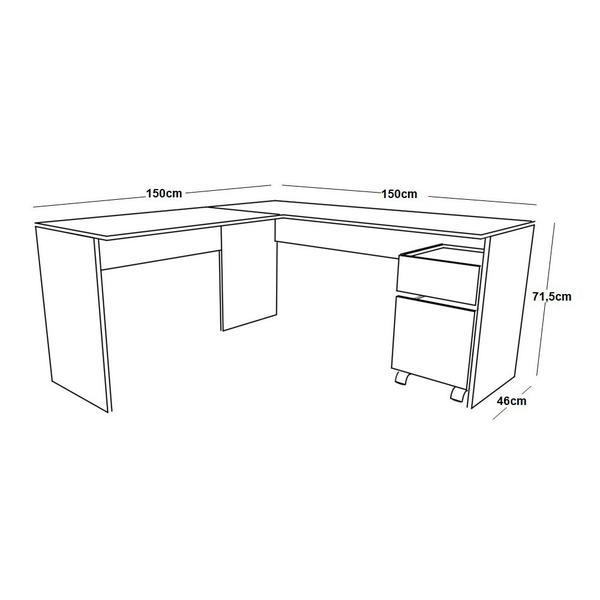 Imagem de Mesa em L para escritório 150x44cm com Gaveteiro Volante