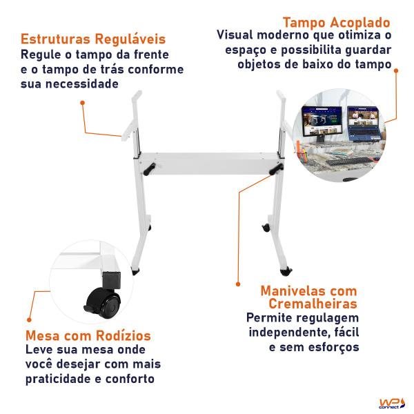 Imagem de Mesa Ergonômica Wp Connect Editor Pro Suporte Monitor MDF Pedra