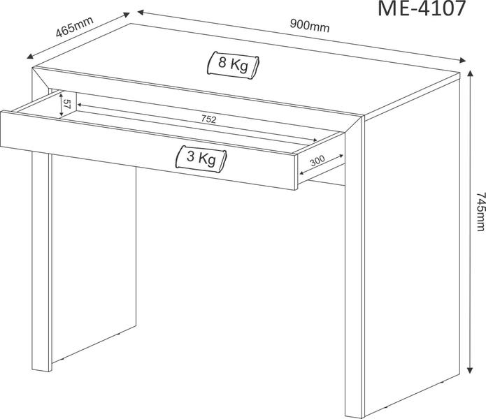 Imagem de Mesa Escritório com 1 Gaveta ME4107 Branco - Tecno