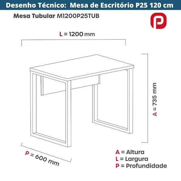 Imagem de Mesa Escritório P25 TUB Pandin 120 cm (larg) Tampo MDP Branco Pé Aço Tubular Verde Mirô