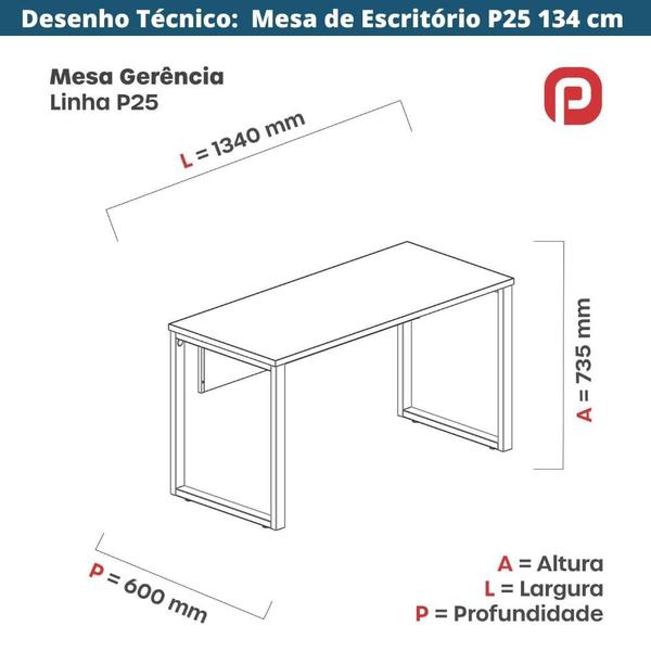 Imagem de Mesa Escritório P25 TUB Pandin 134 cm (Larg) Tampo MDP Grafito Pé Aço Tubular Verde Mirô