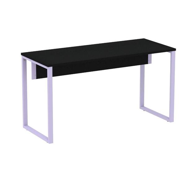 Imagem de Mesa Escritório P25 TUB Pandin 134 cm (Larg) Tampo MDP Preto Pé Aço Tubular Lilás