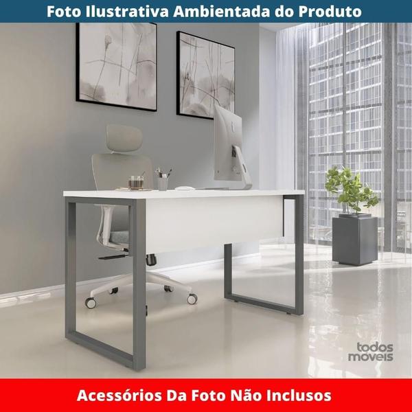 Imagem de Mesa Escritório P25 TUB Pandin 170 cm (Larg) x 70 cm (Prof) Tampo MDP Branco Pé Aço Tubular Grafito