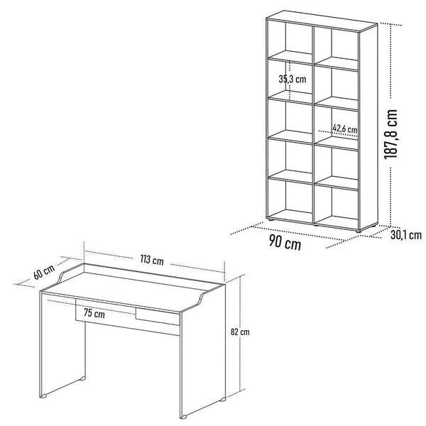 Imagem de Mesa Escrivaninha 113cm Smile E Estante Livreiro 90x187cm Lean A06 Preto - Mpozenato