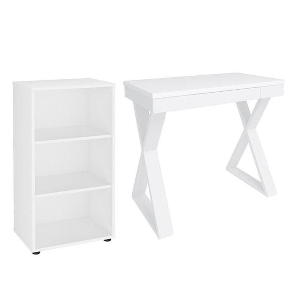 Imagem de Mesa Escrivaninha 90cm Veneti E Estante Livreiro 45x81cm Lean A06 Branco - Mpozenato