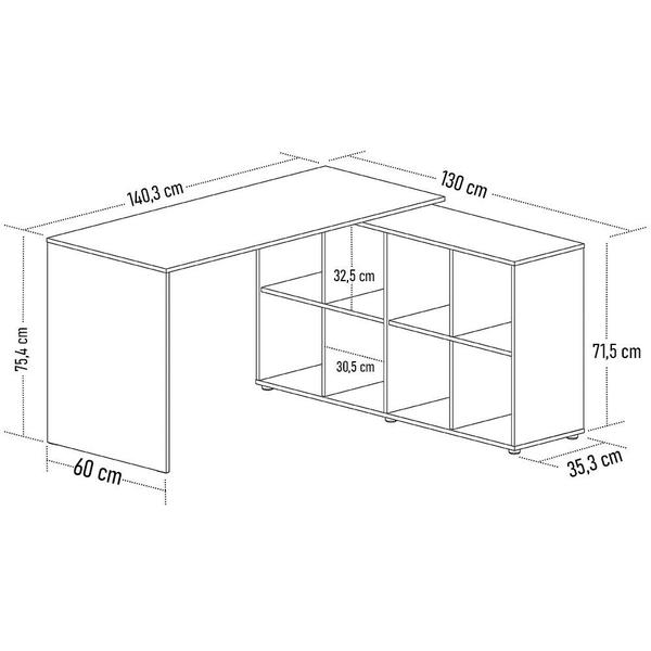 Imagem de Mesa Escrivaninha em L 140x130cm 8 Nichos Eron A06 Ipê/Preto - Mpozenato