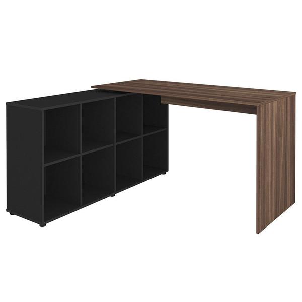 Imagem de Mesa Escrivaninha em L 140x130cm 8 Nichos Eron A06 Ipê/Preto - Mpozenato