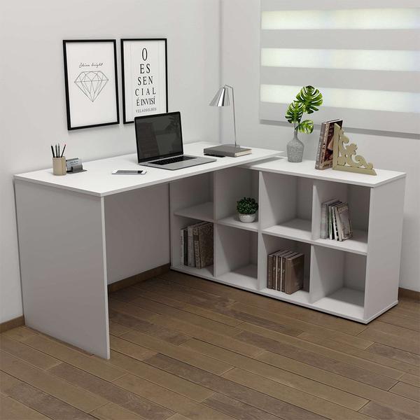 Imagem de Mesa Escrivaninha em L Eron e Balcão 60cm 2 Portas Look A06 Branco - Mpozenato